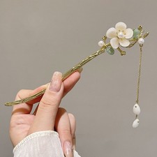 Vintage Tassel Hair Stick Faux Pearl Plum Flower Hanfu Cosplay Hairpin