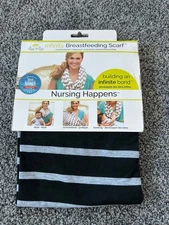 ITZY RITSY Infinity Scarf Nursing/ Breastfeeding Cover Black/Gray Stripe NEW