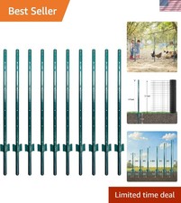 Durable 4 Feet Green Metal Fence Posts - Perfect for Garden Fencing, Pack of 10