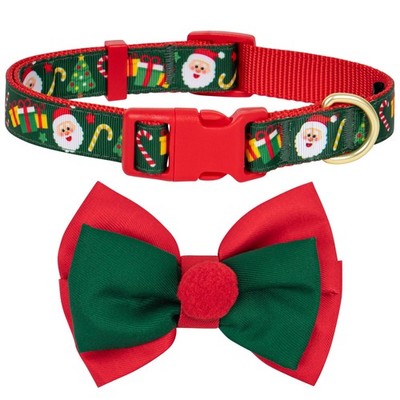 Christmas Dog Collar with Bow Tie Santa Print Xmas Pet Collar for Medium Dogs