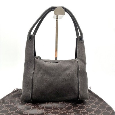 GUCCI GG Canvas One Shoulder Hobo Bag Black Leather Zip 101333 Vintage Authentic