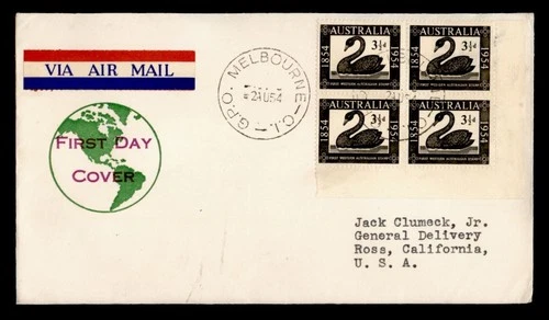 DR WHO 1954 AUSTRALIA FDC STAMP CENTENARY BLOCK M69280