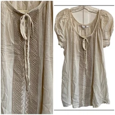 Max Studio Beige Lace Front Peasant Blouse M NWT