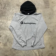 VTG Champion Reverse Weave T Shirt Hoodie Mens M Gray Black Hood 80s Heavyweight