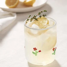 Set Of Two (2) Anthropologie Clear Flower Icon Lola Jovie Juice Glass 17.25 OZ