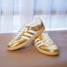 NEW - Adidas Samba OG Gold Metallic Cracked Leather Women's Shoes - KI5719