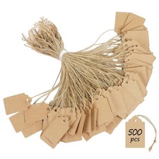 Uniclife 500 Pcs Price Tag with String Attached Writable 1 3/8" x 7/8", Brown