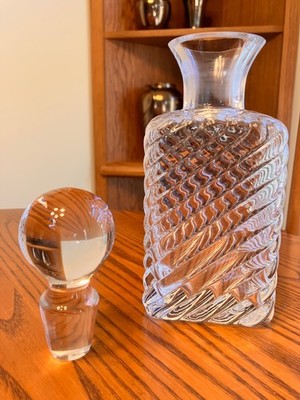 Krosno (??)  Clear Glass Swirl Pattern Decanter With Stopper 9 1/4''