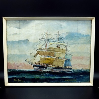 Captain George Young signiertes Ölgemälde Middlesex um 1930 Clan Line Schiff W35x27c