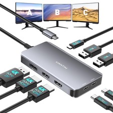 USB C Docking Station Dual Monitor Adapter, Laptop Docking Station 3 Monitor ...