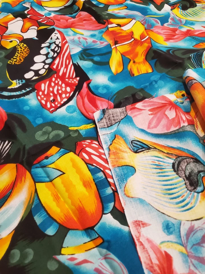 Alexander Henry Fabrics Collection 1993 Tropical Fish Colorful 44" X 37" Vibrant - Image 3 of 4