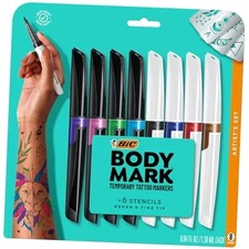  Temporary Tattoo Markers, 8-Count Artist's Set, Mixed Brush Tips, Assorted 