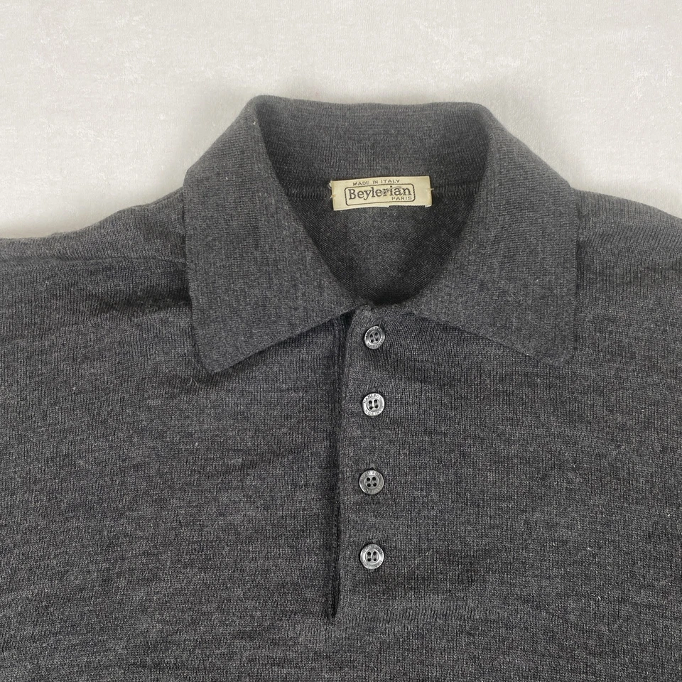 Suéter Polo Gris Tejido Suave Lana Cachemira Seda Vintage Beylerian Hecho en Italia Foto 4 de 4