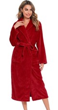 Vlazom Ladies Dressing Gown, Flannel Soft Robe Warm Fluffy Bathrobes with Hooded