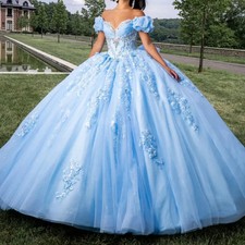 Blue Ball Gown Quinceanera Dresses Princess Vestidos De 15 Anos XV Off Shoulder