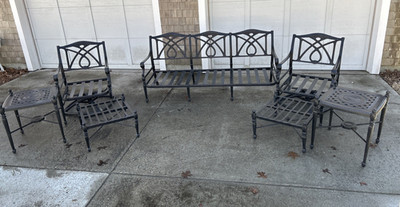 7 pc Gensun Grand Terrace Cast Aluminum  Patio Set Swivel Chairs , Couch ,Tables
