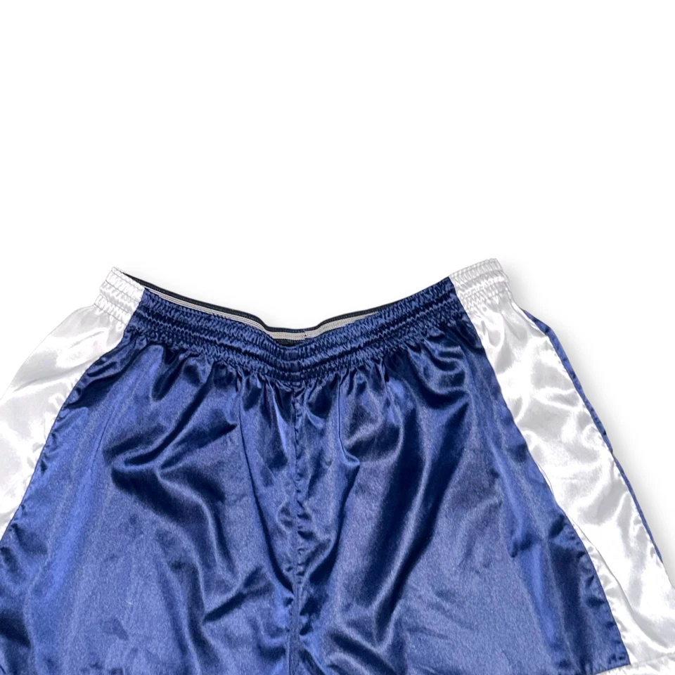 Pantalones Cortos de Fútbol Nike Años 90 Vintage Satinado Nylon Brillo Azul Marino Negro Grande Foto 3 de 4