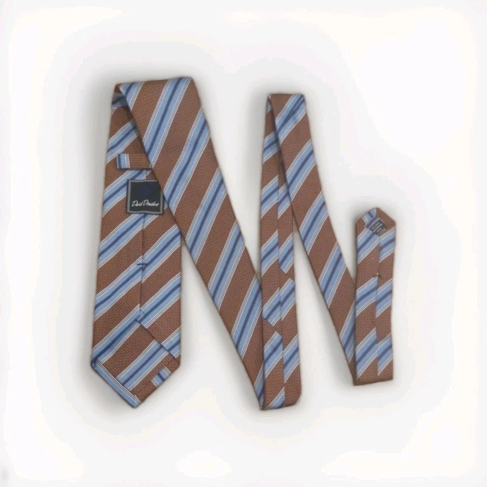 Corbata de seda para hombre David Donahue marrón y azul a rayas moderna delgada 3" clásica de negocios Foto 3 de 3