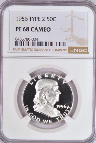 1956 Franklin Half Dollar Proof NGC PF 68 CAMEO PR 68 CAM Frosty Silver Coin 50C