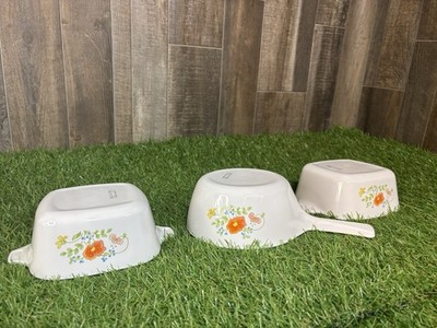Vintage CorningWare 3-Piece Lot Wildflower Pattern Sauce Pans & Casseroles USA