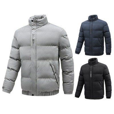 Herren Steppjacke Winddicht Baumwolle Daunenjacke Zipper Outdoorjacke Einfarbig