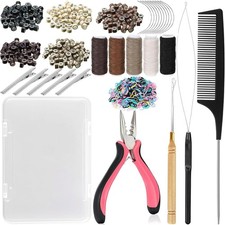 Complete Hair Extension Tool Kit with Pliers Hook Beads and Sewing Supplies
