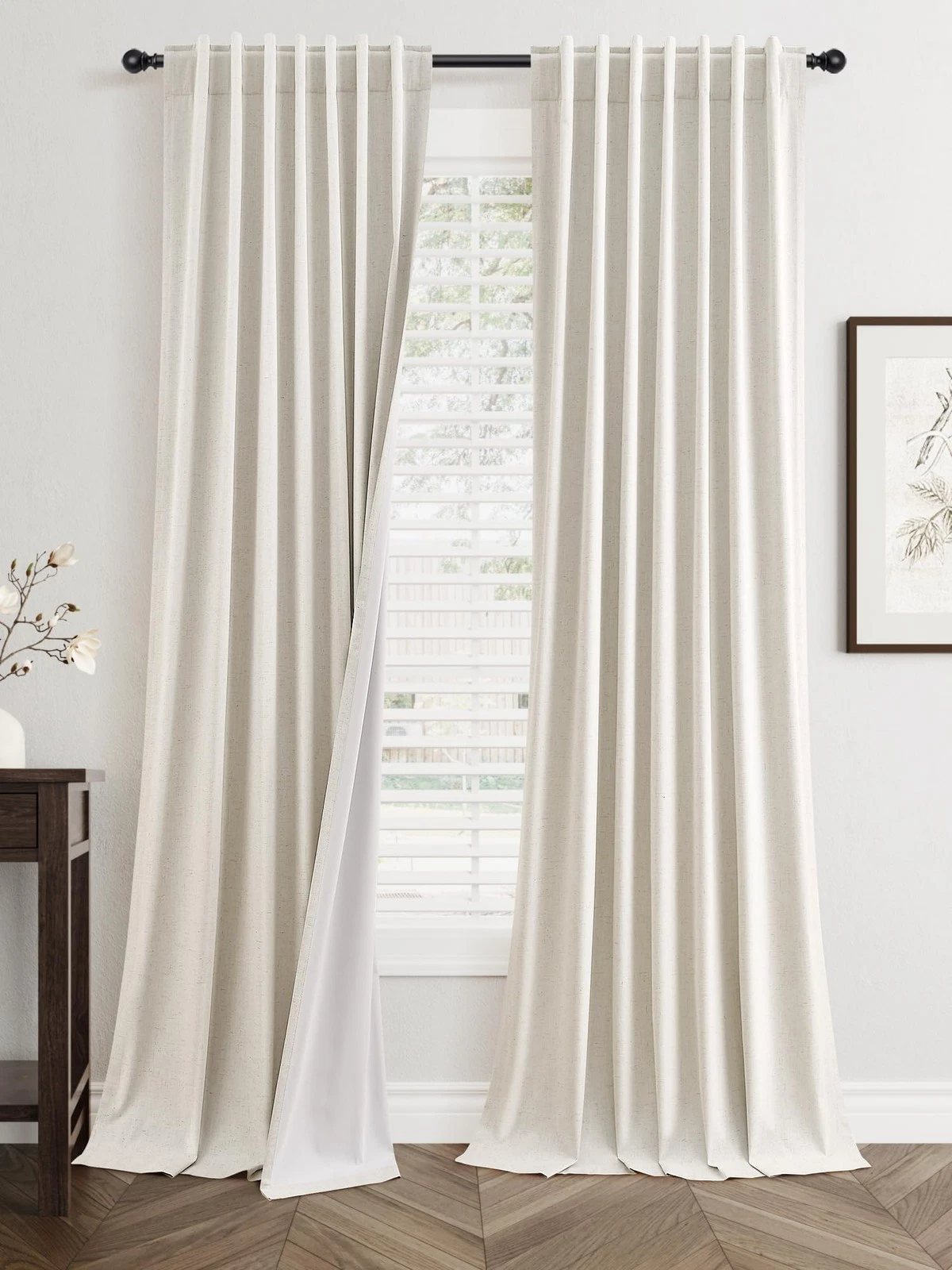 Jowels 96 Inch Linen Blackout Curtains 2 Panels For Bedroom Living Roomcream