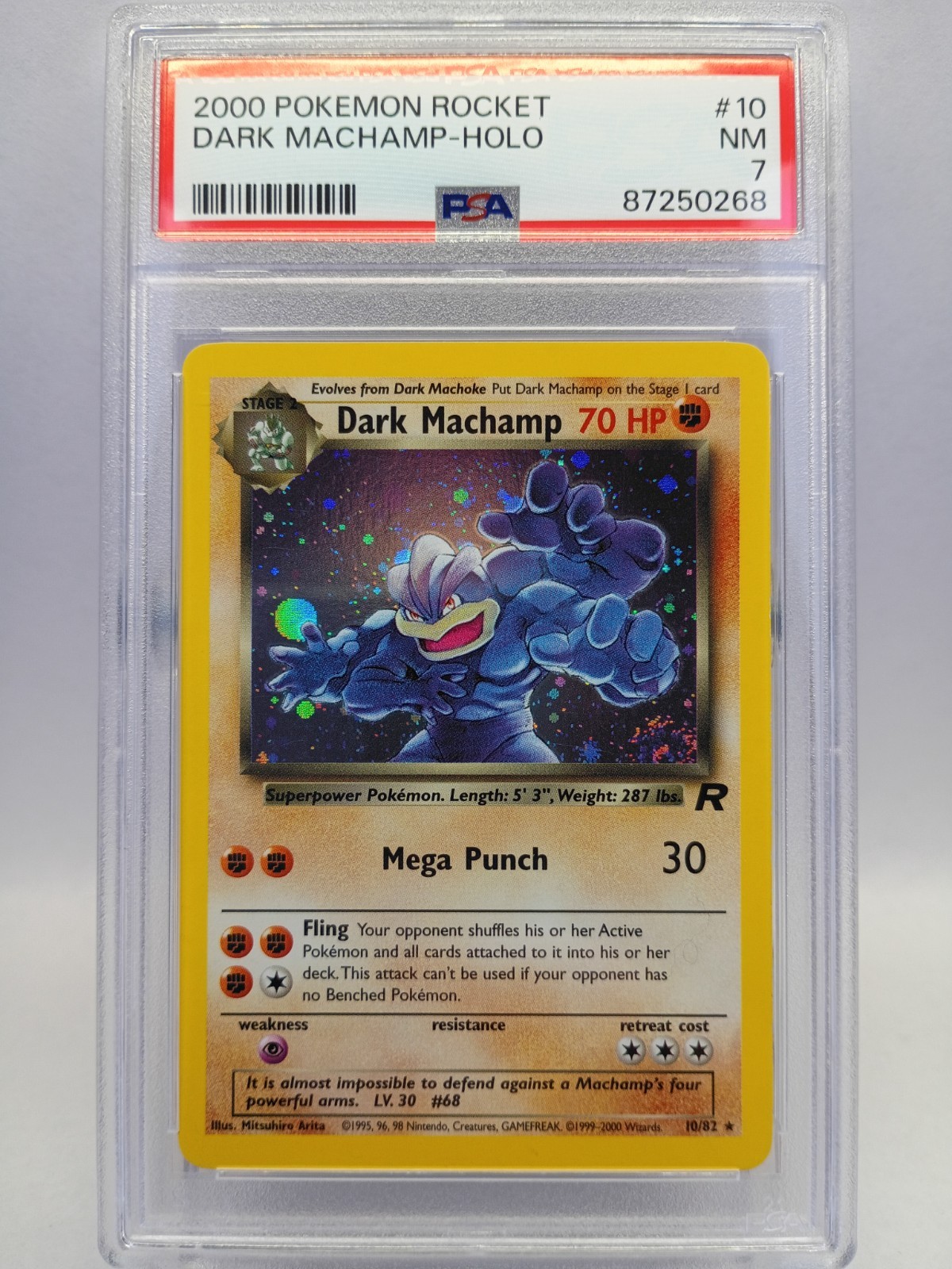 Pokemon TCG Team Rocket Dark Machamp 10/82 Holo Unlimited 2000 ENG PSA 7 SWIRL