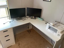 Maverick Furniture White L Shaped Desk In White with USB Charging Ports 60 Inch