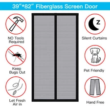 Magnetic Screen Door Heavy Duty Hands-Free Mosquito Mesh Anti Bugs Fly Curtain