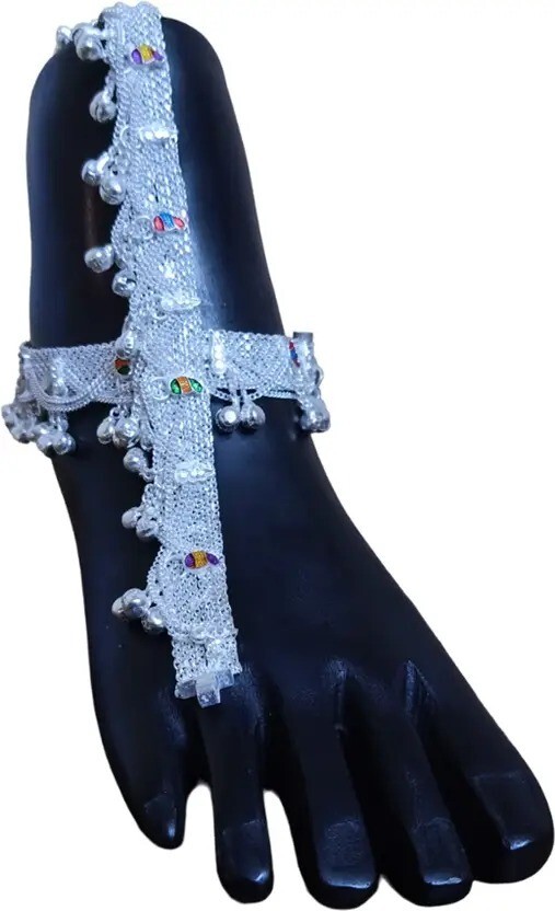 Silver Plated Indian Payal Anklet for Women - 25cm Foot Chain Bracelet-image