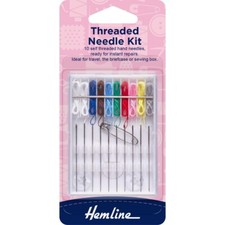 Hemline 10x Self-Threading Hand Sewing Needles  Pre-Threaded Travel Kit Fast Fix