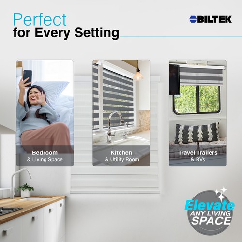 Gray Biltek Cordless Light Filtering + Privacy Dual Layer Window Blinds 59 Inch - Picture 6 of 7