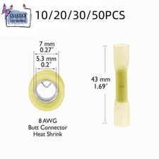 10-50PCS Waterproof Wire Butt Crimp Connector Terminals Heat Shrink Yellow 8AWG