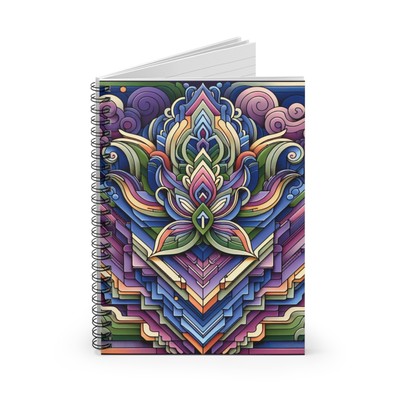Spiral Notebook Ruled Line Purple, Green and Orange Abstraction Design 2