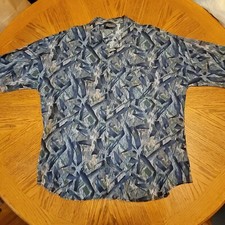 VTG Triumph of California Disco Shirt 70s Mens XL Blue Geometric Groovy Retro