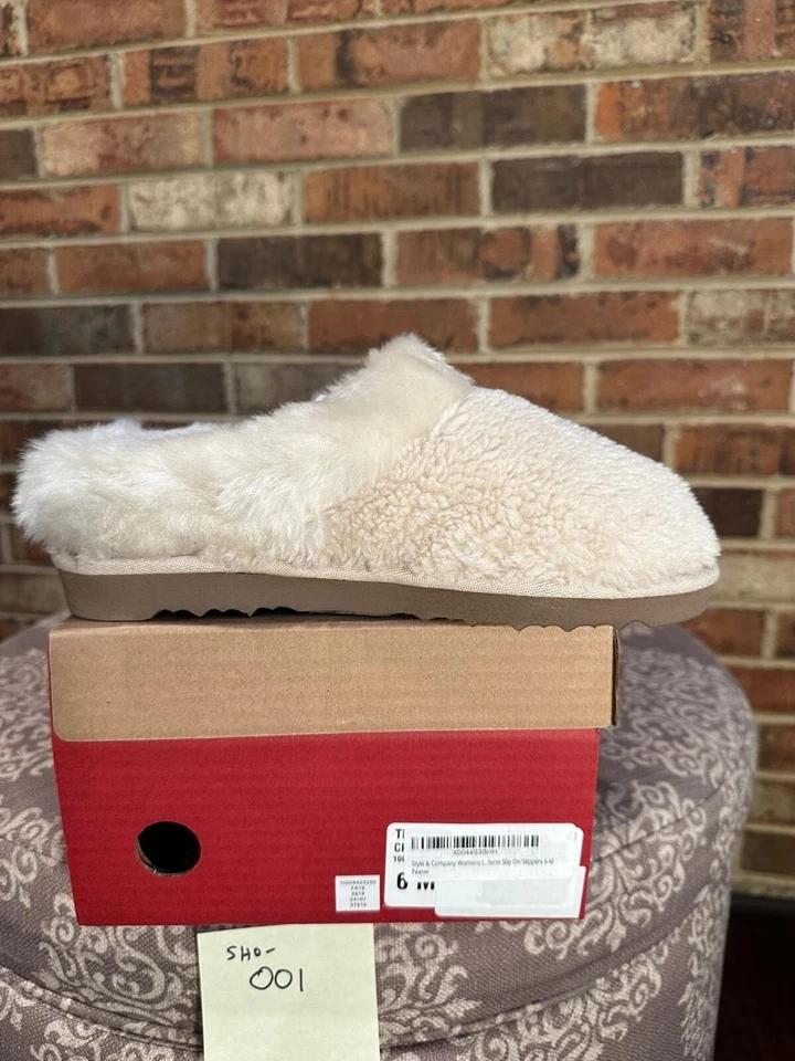 Style&co. Women's Teddy Faux Fur Slippers Comfort Slip On Ivory Size 6M - Image 3 of 3