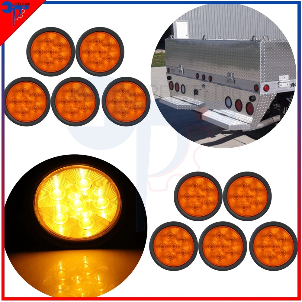 10x 5.1 Inch 6-LED Round Amber Stop Tail Side Marker Lights for Trucks Trailers Pickups  
