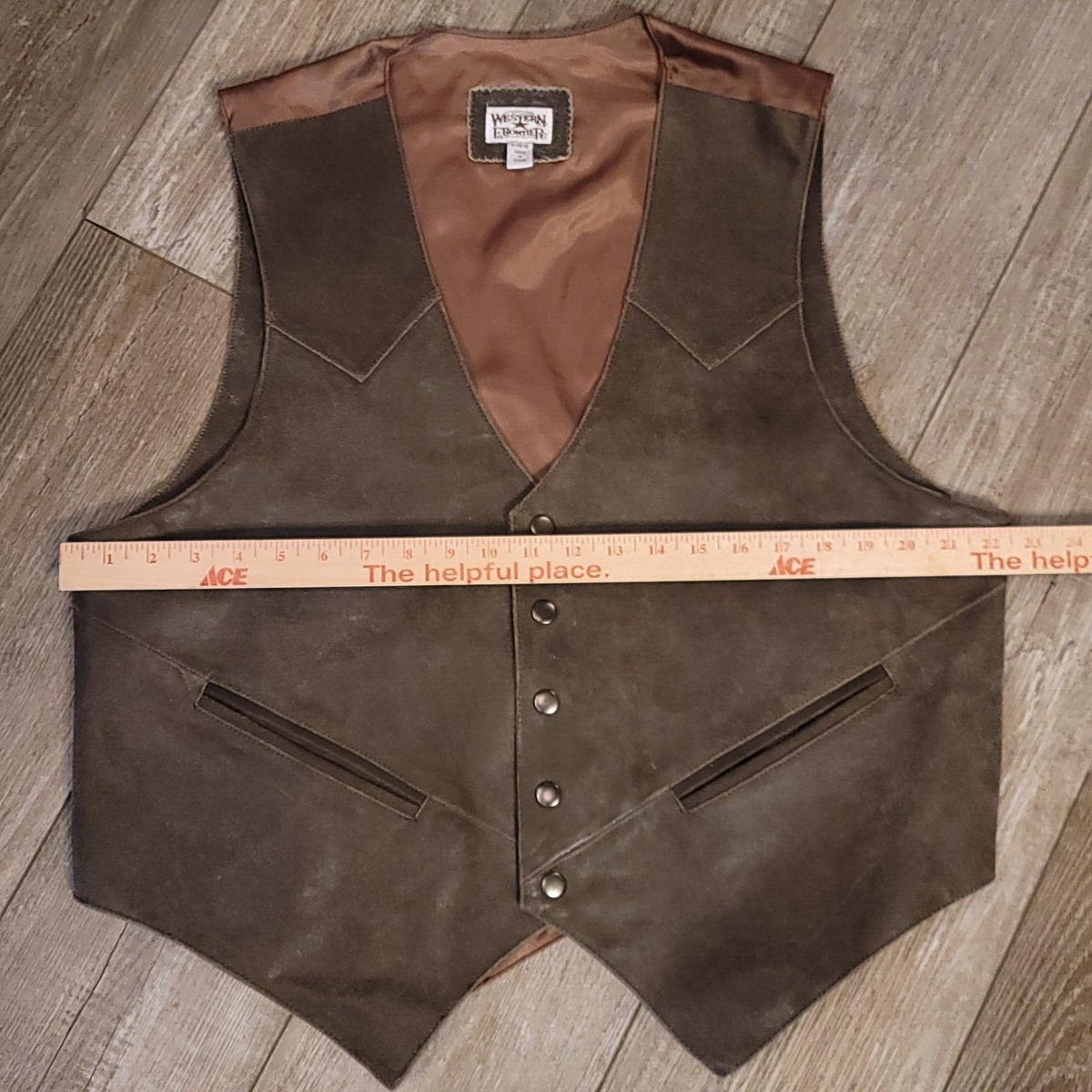 Western Frontier Men's Five Snap Button Pockets Leather Vest Sz L