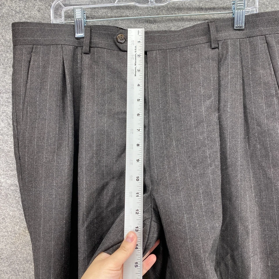 Pantalones de vestir sin marca para hombre 38*28 gris a rayas tiro alto plisados puños cachemir Foto 4 de 4