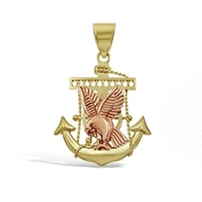 Anchor Eagle Pendant Mens Charm 10k Two Tone Gold 1.5 inch