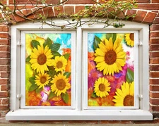 3D Bright Sunflower ZHUA614 Window Film Print Sticker Cling Stained Glass UV