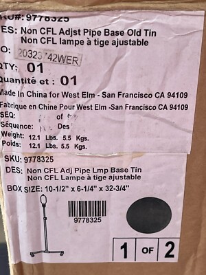 West Elm Industrial Pipe Adjustable Rolling Lamp Base Old Tin  Floor Lamp New