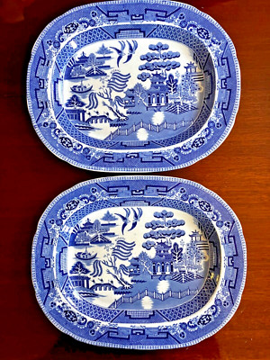 Identisches Paar viktorianische Weidenmuster Platten von TF & Co Thomas Fell - sehr guter Zustand