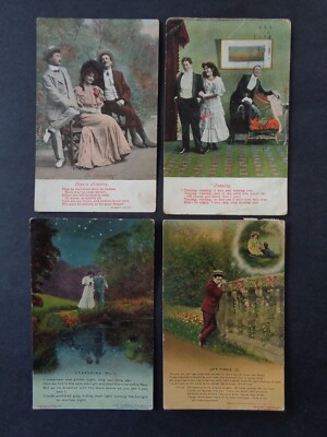 4 x alte ''Poetische'' Postkartenserie alle verschickt 1906/09 (2 x Bamforth & Co)