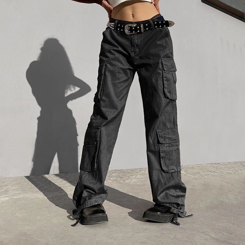 Women Cargo Pants Wide Leg Straight Loose Casual Baggy Trousers