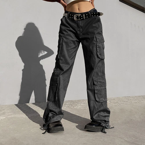 Women Cargo Pants Wide Leg Straight Trousers Casual Baggy Sweatpants casual Y2K - Picture 5 of 29
