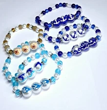 Nautical Bracelets Jewelry Wholesale Bracelet Lot of 6 Beaded Stretch Blue 
