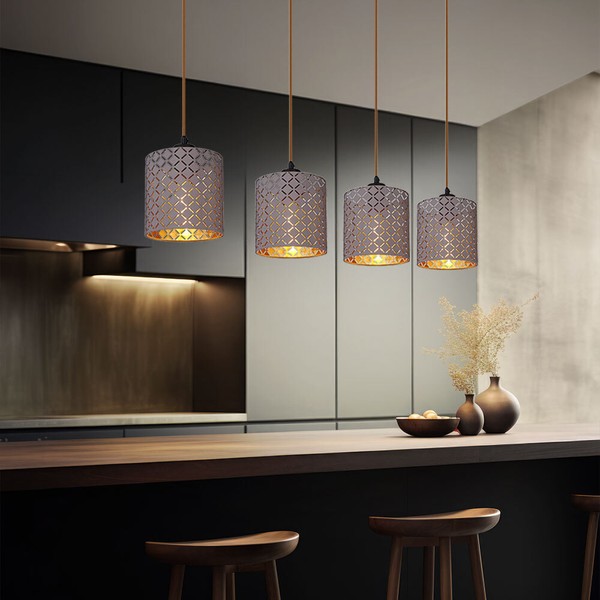 HäNgelampe Esstischleuchte Pendellampe Grau Wohnzimmerlampe 4 Flammig H 150 Cm-image