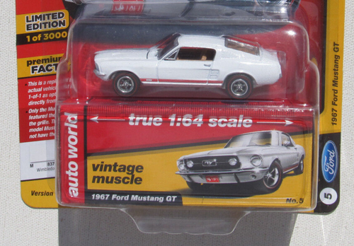 AUTO WORLD PREMIUM VINTAGE MUSCLE 1967 FORD MUSTANG GT #5 RLT 1/3,000 B White - Picture 3 of 3